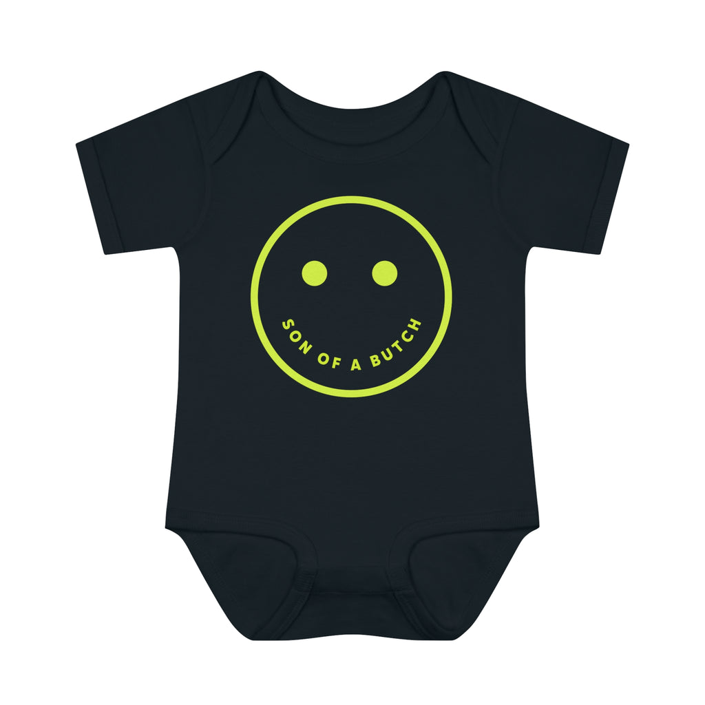 'Son of a Butch' Funny LGBTQ+ Unisex Baby Rib Bodysuit