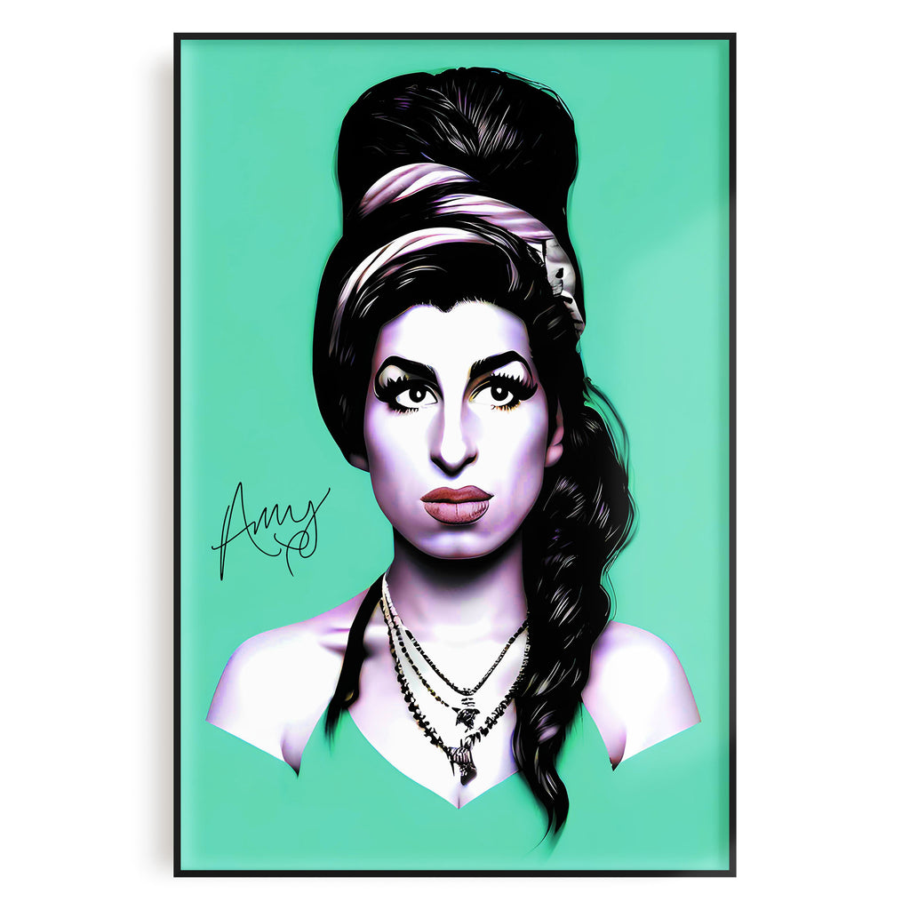 Amy Winehouse Inspired, Hand Drawn Mint Pop Art Wall Poster