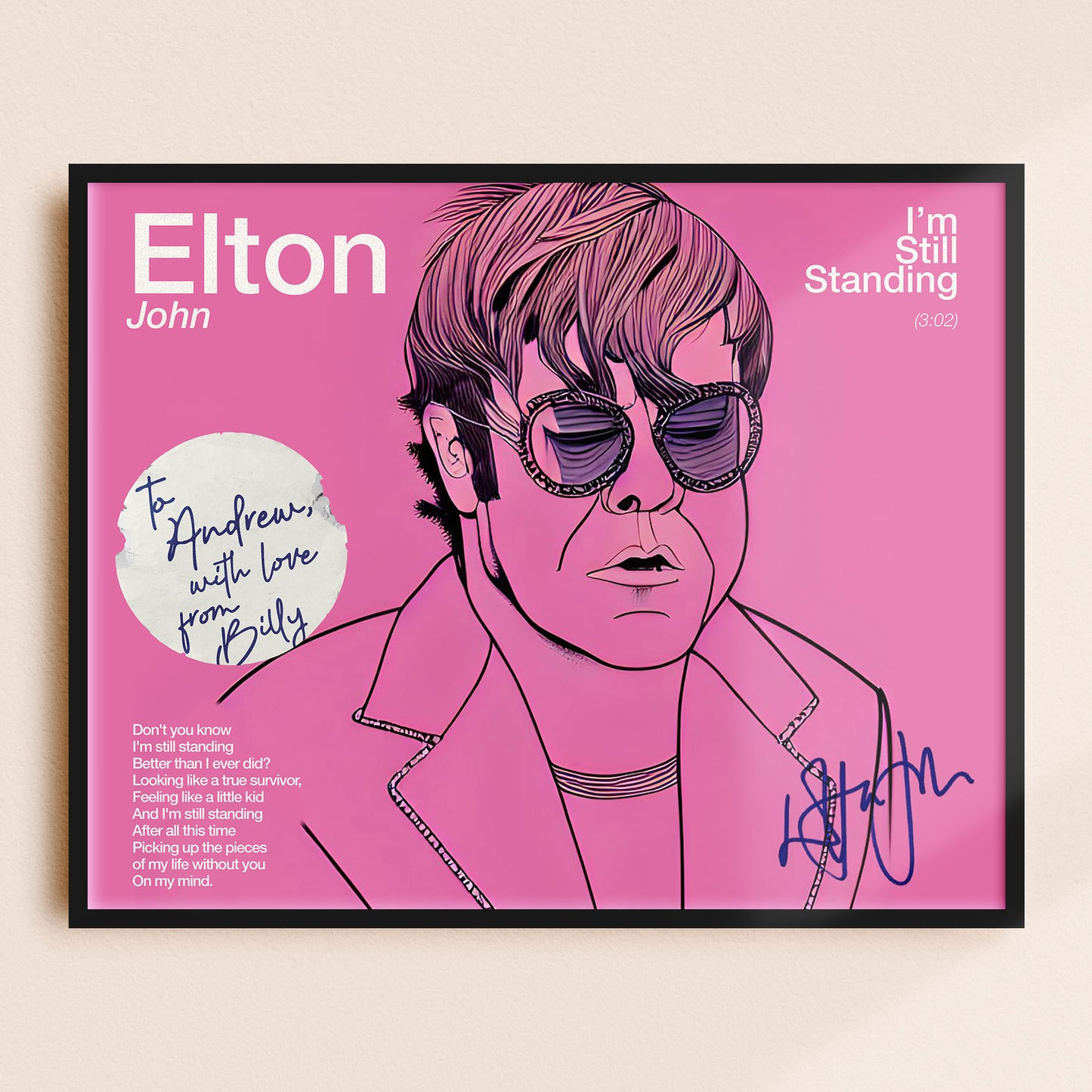 Custom Dedicated Elton John 'I'm Still Standing' Song Lyrics Gift Poster